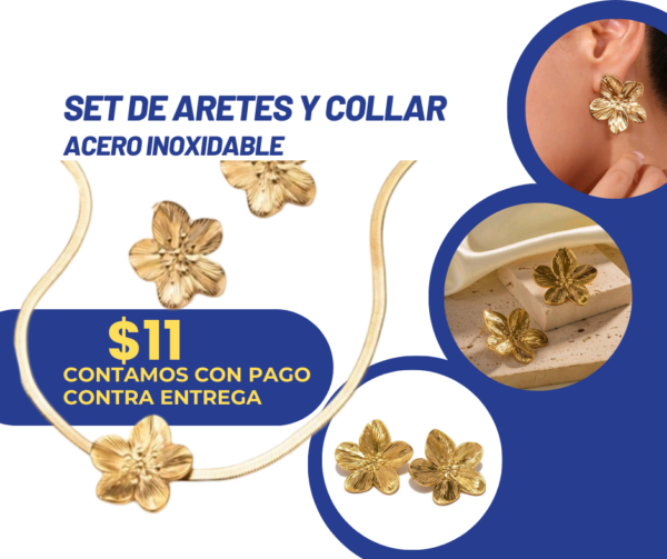 Set flor y trebol en acero inoxidable