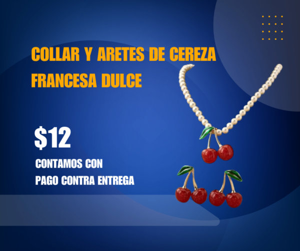 Set Elegante de Collar y Aretes con Colgante de Cereza Francesa Dulce