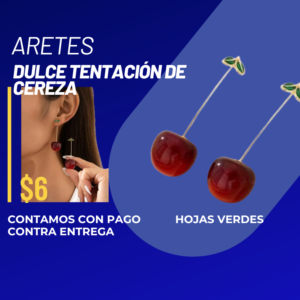 Aretes de cereza con hojas verdes